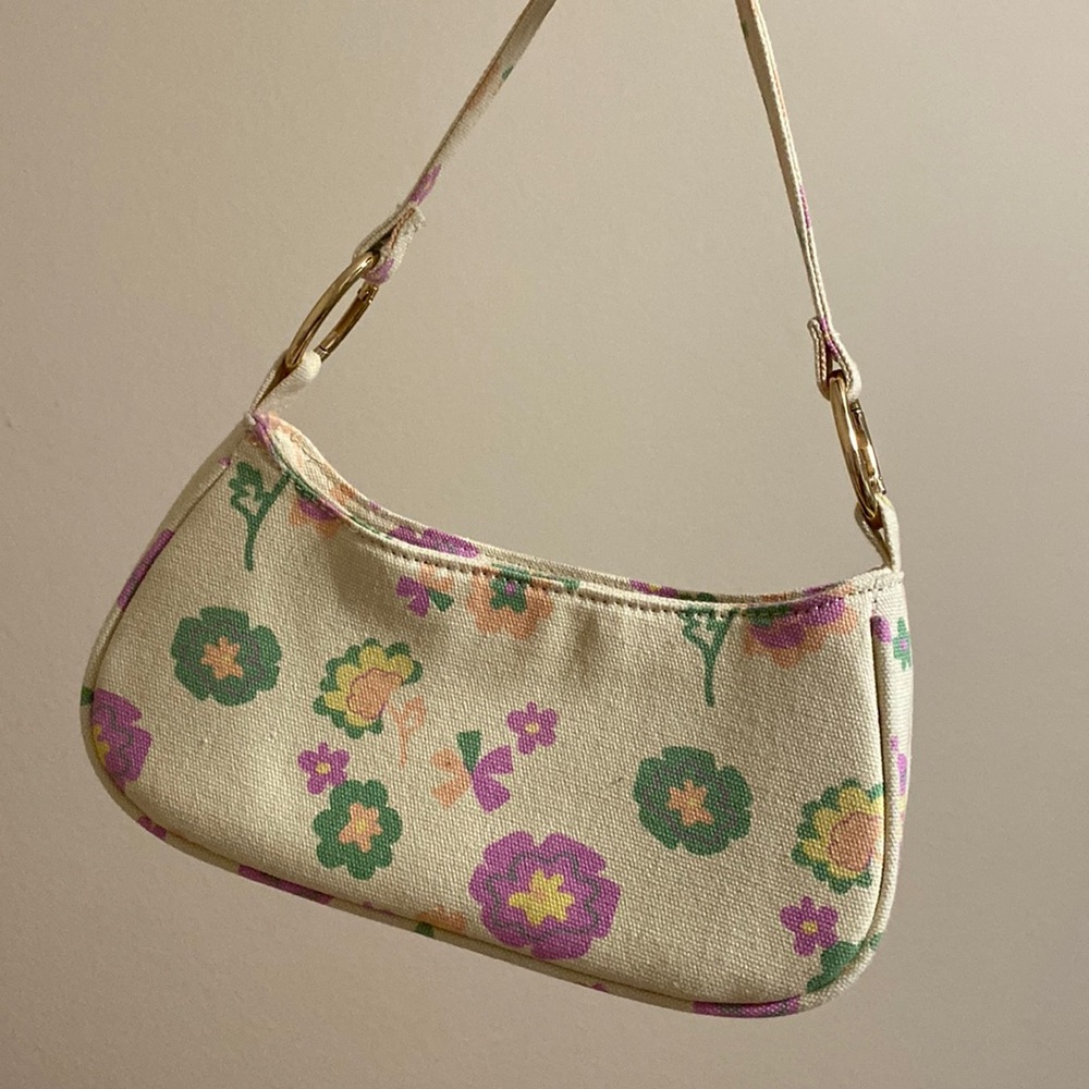 Urban Outfitters Floral Mini Bag - Cream and Purple